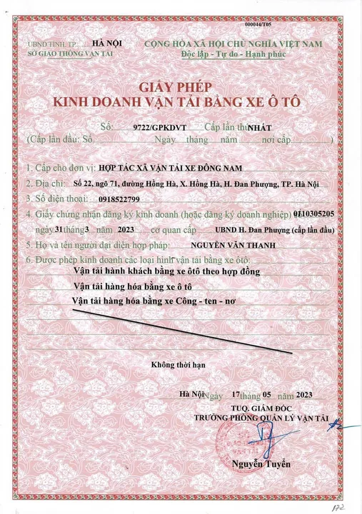 Giấy phép kinh doanh vận tải bằng xe ô tô